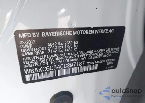 2012 BMW 750I xDrive from USA, damaged, VIN WBAKC6C54CC397187